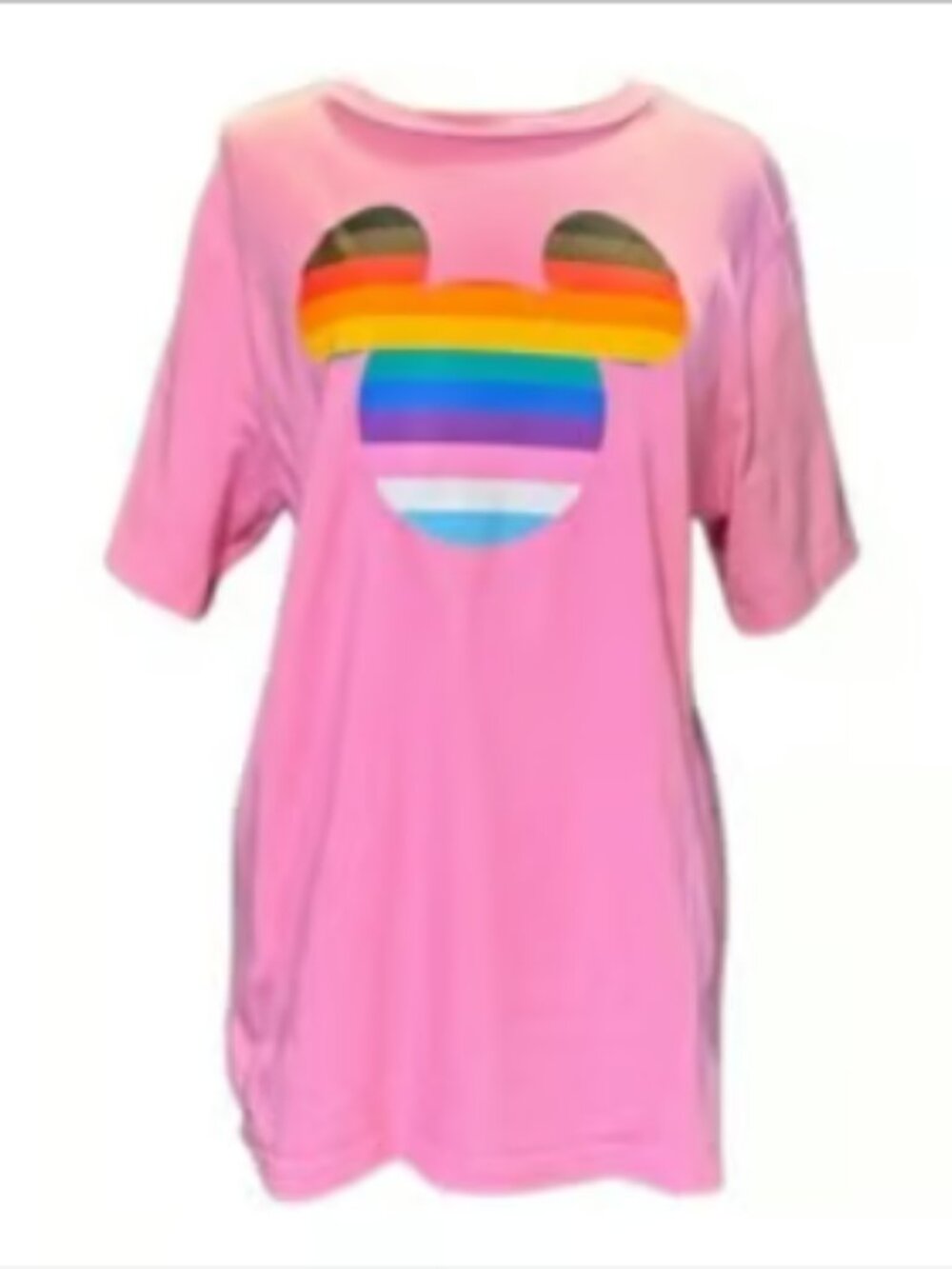 Disney Mouse Pink Rainbow Top 100% Cotton Short Sleeve T-shirt Gift Collector LG